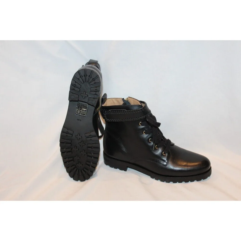 Jack Rogers Combat Peyton Leather Lace Up Hiker Block Heel Boots Black 6.5 $188